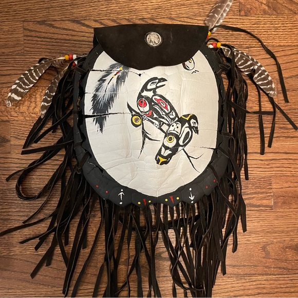 Vintage Native American Turtle Shell Suede shoulder bag purse - Picture 9 of 10